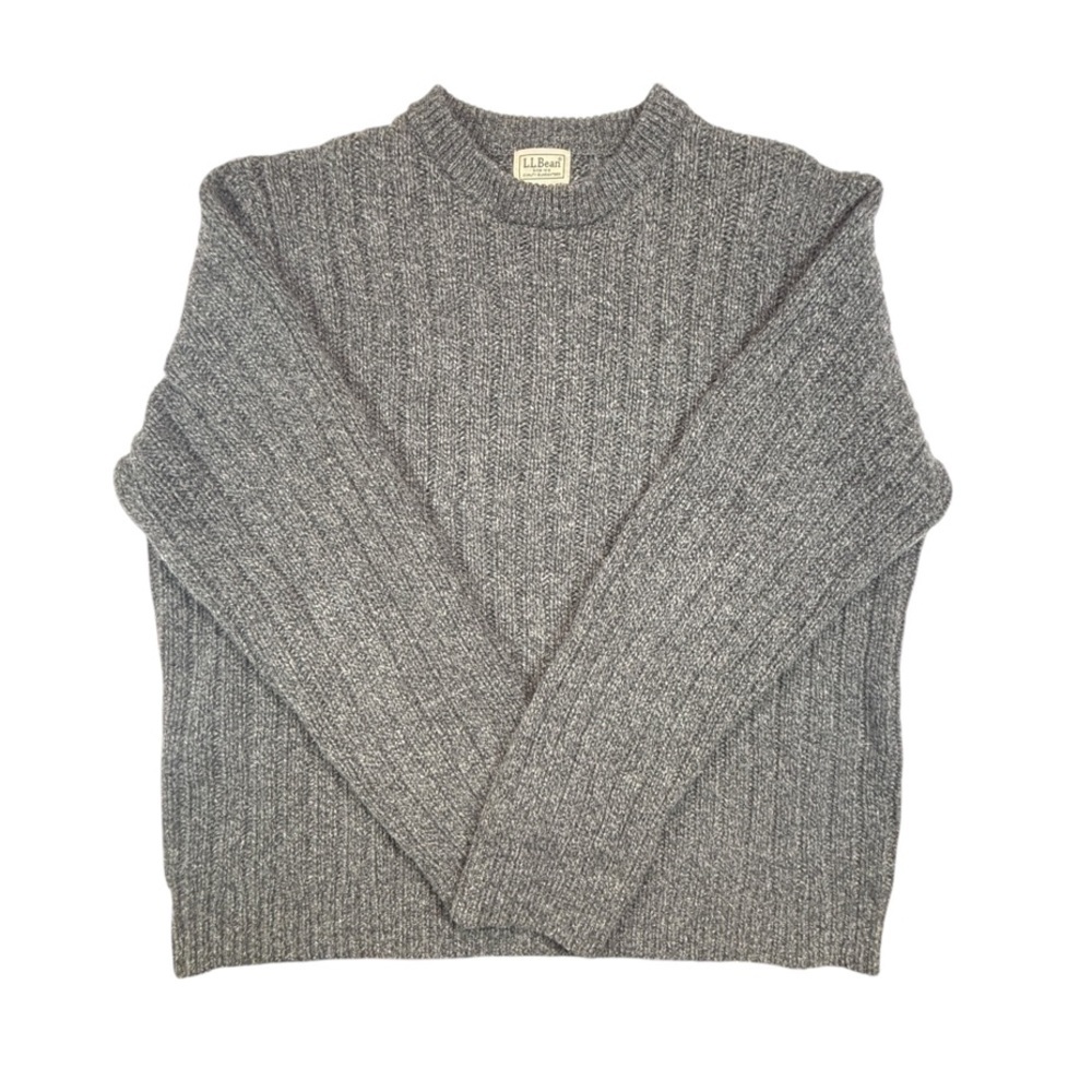 LL Bean Sweater Mens X Large Gray Lambs Wool Classic Outdoor Grandpa Pullover - Picture 3 of 9